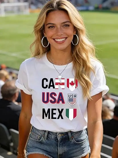 Soccer 2026 Shirts for Women Men USA Shorts Sleeve T-Shirt Football Themed Graphic Tee Top USA Canada Mexico Flags Jersey Gifts