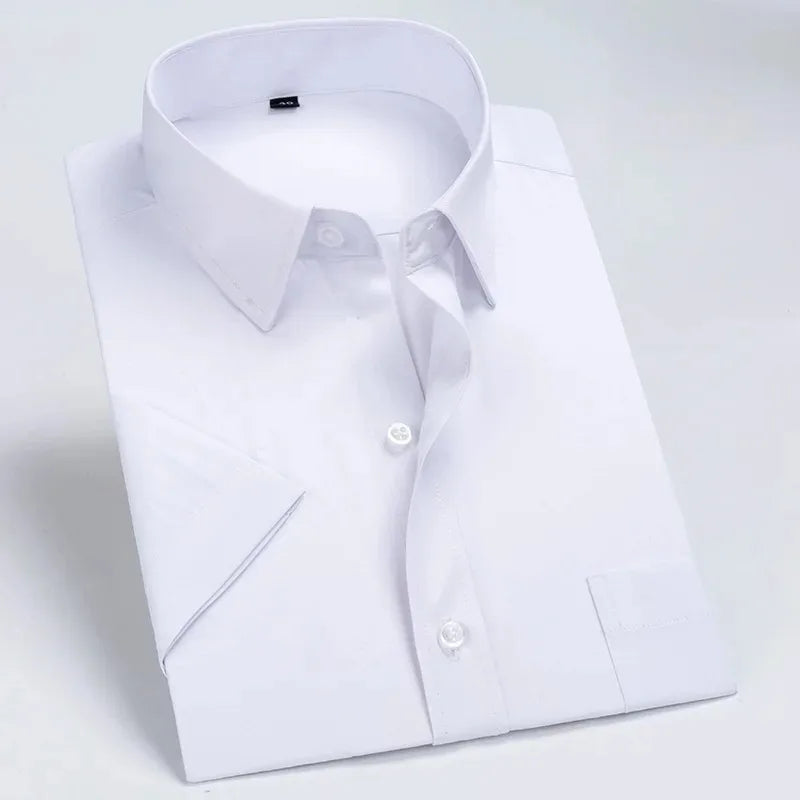 Business Dress Shirt Men Short Sleeve Autumn Spring Fashion Solid Casual Formal White Work Office Simple Basic Man Clothes 7XL