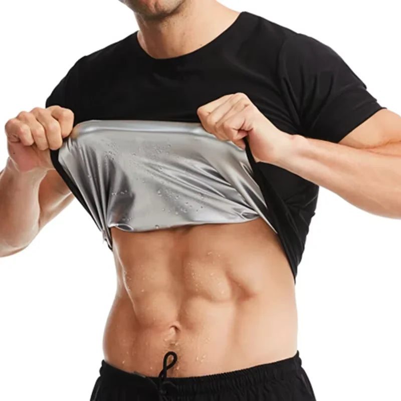 Sauna Sweat Shirt for Men Short Sleeves Body Shaper Gym Exercise Fitness Top Shapewear Sauna Sweat T-Shirt Waist Slimming Tops