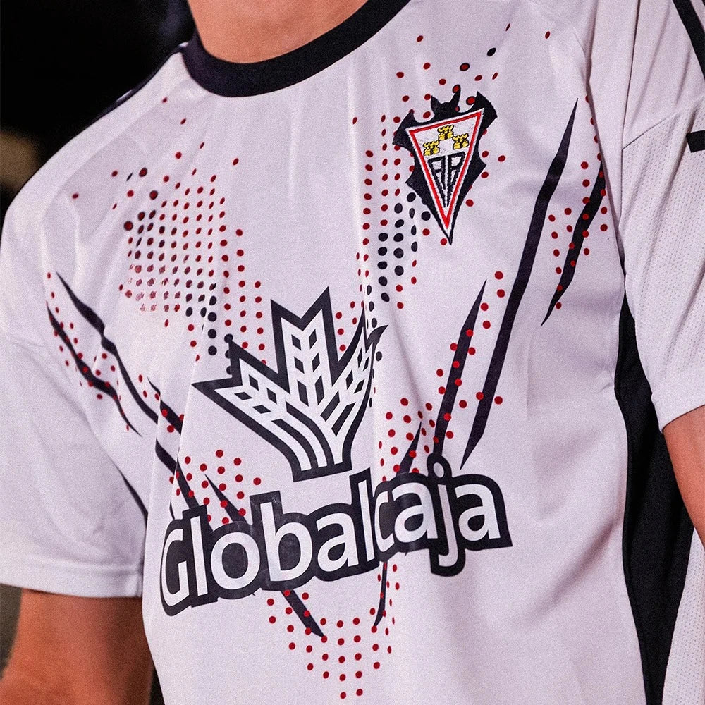 Soccer Jersey - White with Red & Black Details Globalcaja Sponsor Club Badge Official Football Shirt for Fans