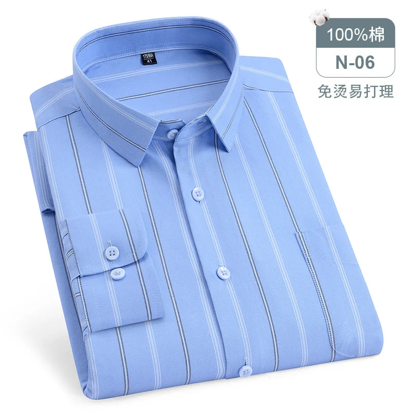 Oversize Long Sleeve Casual Shirts For Man 11XL For 150KGS 100% Cotton Oxford Plaid Business Blouse Daily Top Clothing New Style