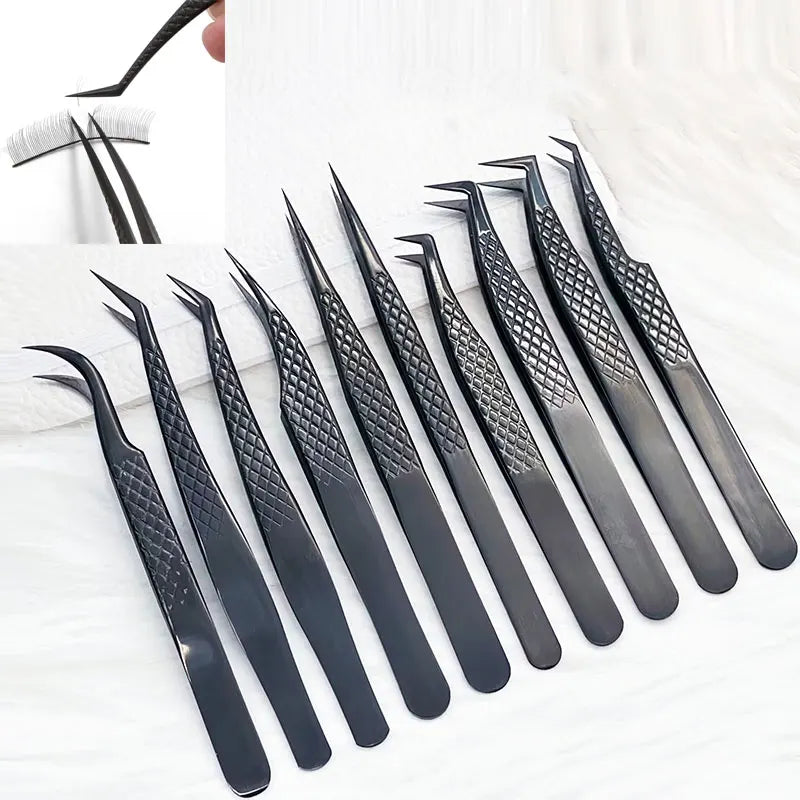 Customized Private LOGO False Lash Tweezers For Eyelash Extensions Boot Isolation Clip Tongs Black Perfect Close Nail Art Tools