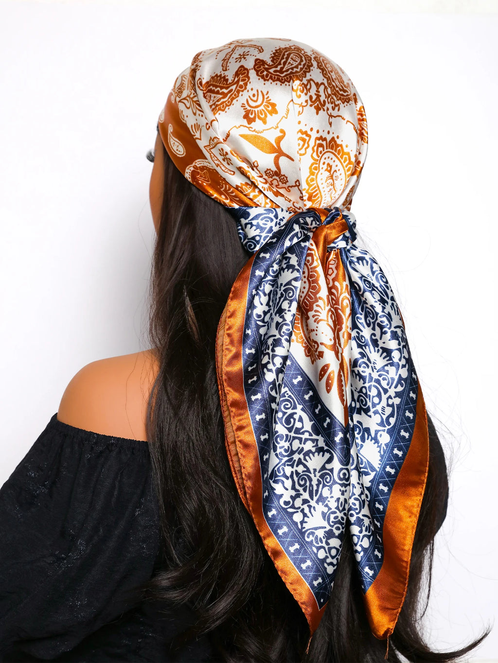 90*90cm Hair Scarf Women Fashion Designer Beautiful Flowers Foulard Soft Satin Shawl Kerchief Square Silk Scarfs Neck Headscarf