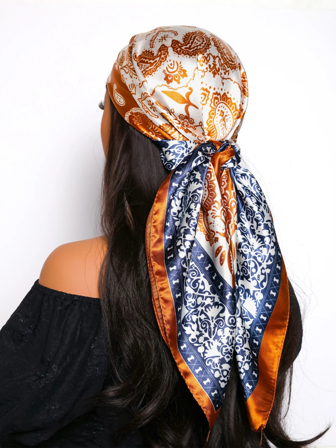 90*90cm Hair Scarf Women Fashion Designer Beautiful Flowers Foulard Soft Satin Shawl Kerchief Square Silk Scarfs Neck Headscarf