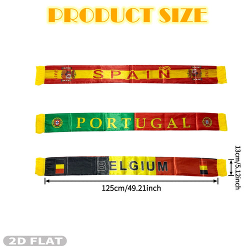 1PC Nation Team Scarf (Spain, Portugal, Belgium), Global Sports Themed Tassel Scarf for Soccer Stadium Games & Watch Party Decor
