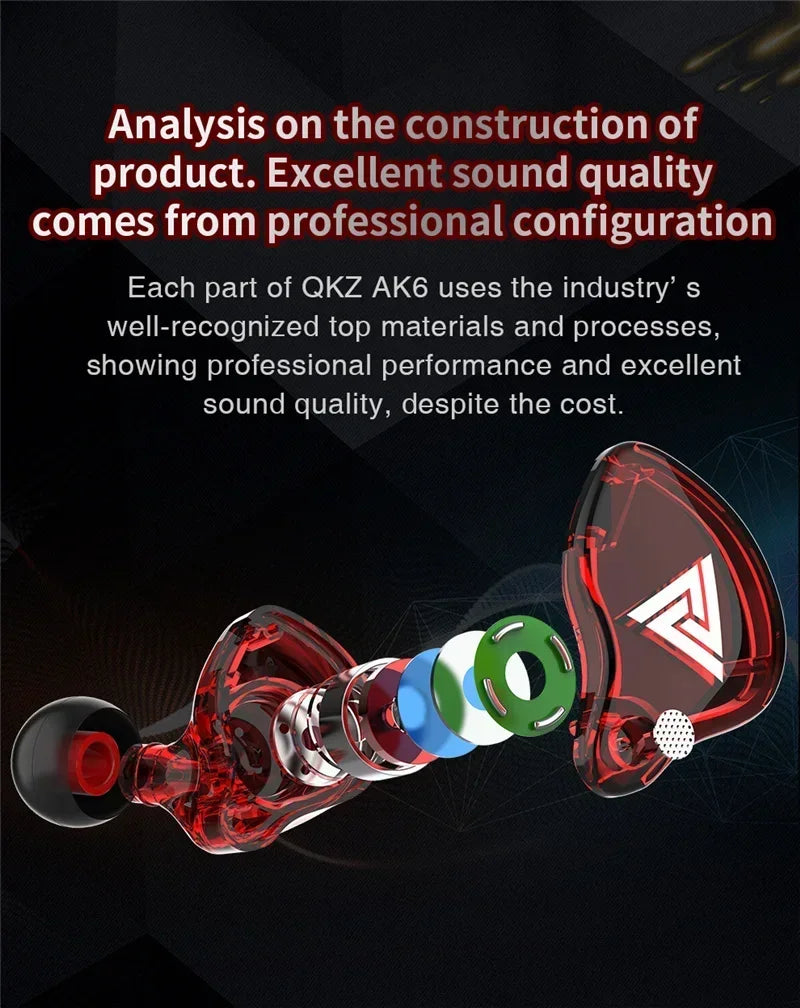 VIKEFON QKZ AK6 In Ear Earphone 6 Dynamic Driver Unit Headphone With Mic Stereo Sports HIFI Subwoofer Headset Monitor Earbuds