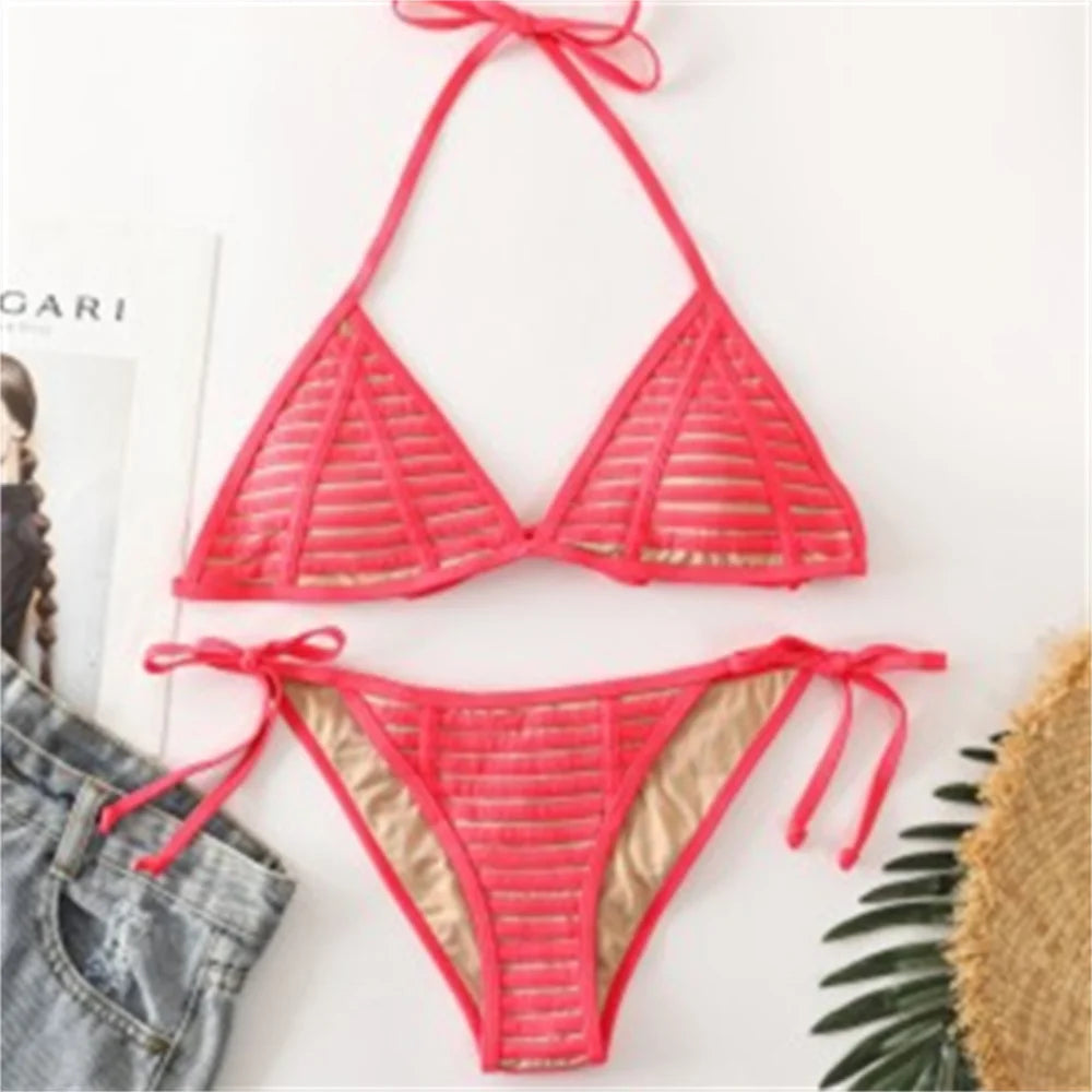 Black Sexy Micro Bikini Triangle Swimsuit Punk Swimwear Halter String Women Trend Two Piece Beach Thong Bathing Suit Bikinis Set