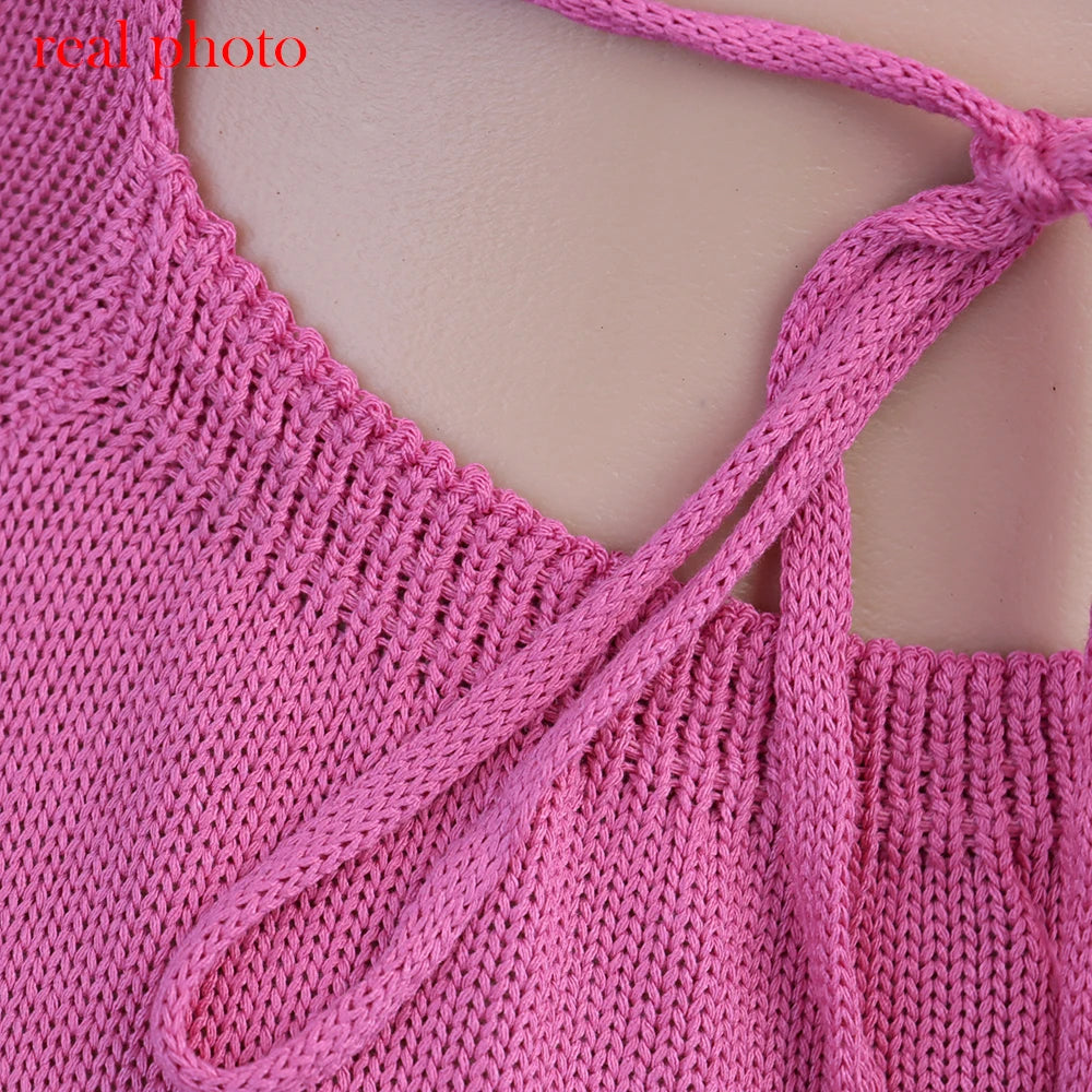 Cryptographic Sexy Backless Bandage Knitted Dress Elegant Outfits for Women Sleeveless Club Party Birthday Slip Dresses Clothes