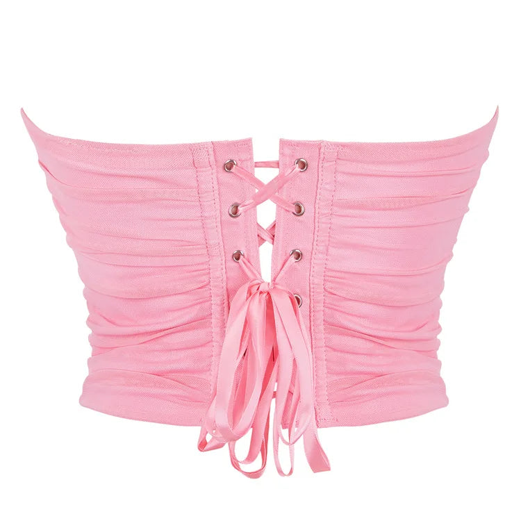 Women's Corset Crop Tops Summer Breathable Mesh Sleeveless Off Shoulder Bustier Skinny Fit Casual Tanks