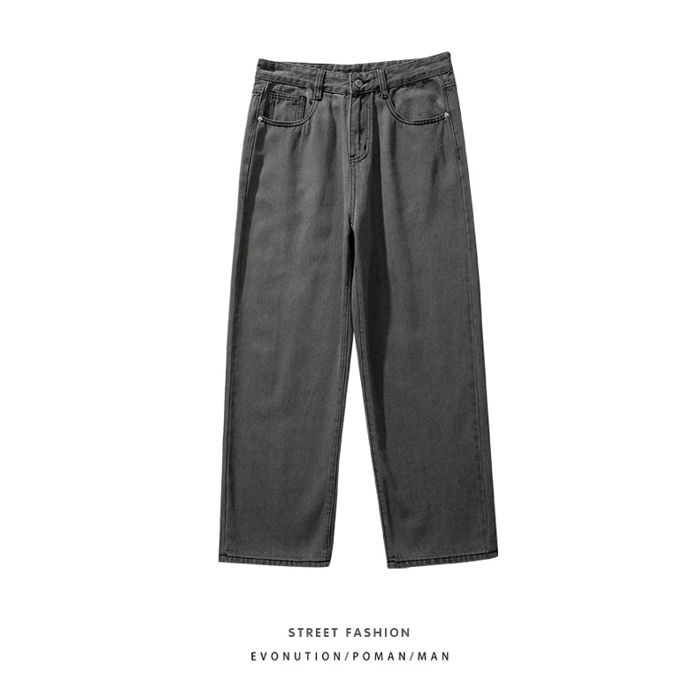 2023 New Korean Fashion Men's Baggy Jeans Classic Unisex Man Straight Denim Wide-leg Pants Hip Hop Bagy Light Blue Grey Black