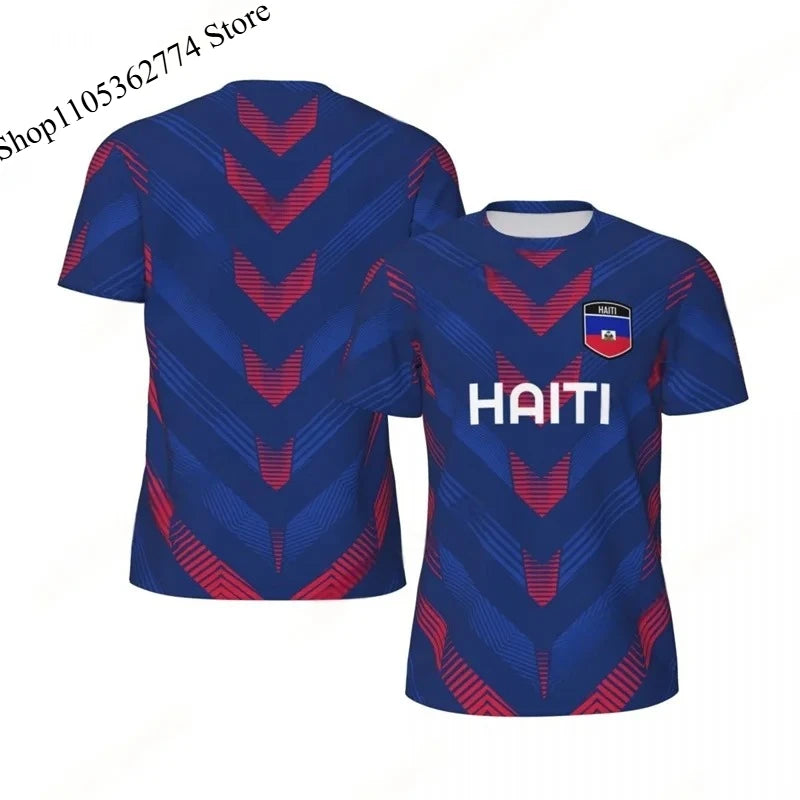 Haiti Flag Football T-shirt Men 3D Printed Boys Fashion O'neck Short Sleeve Soccer Breathable Sports Loose Tees