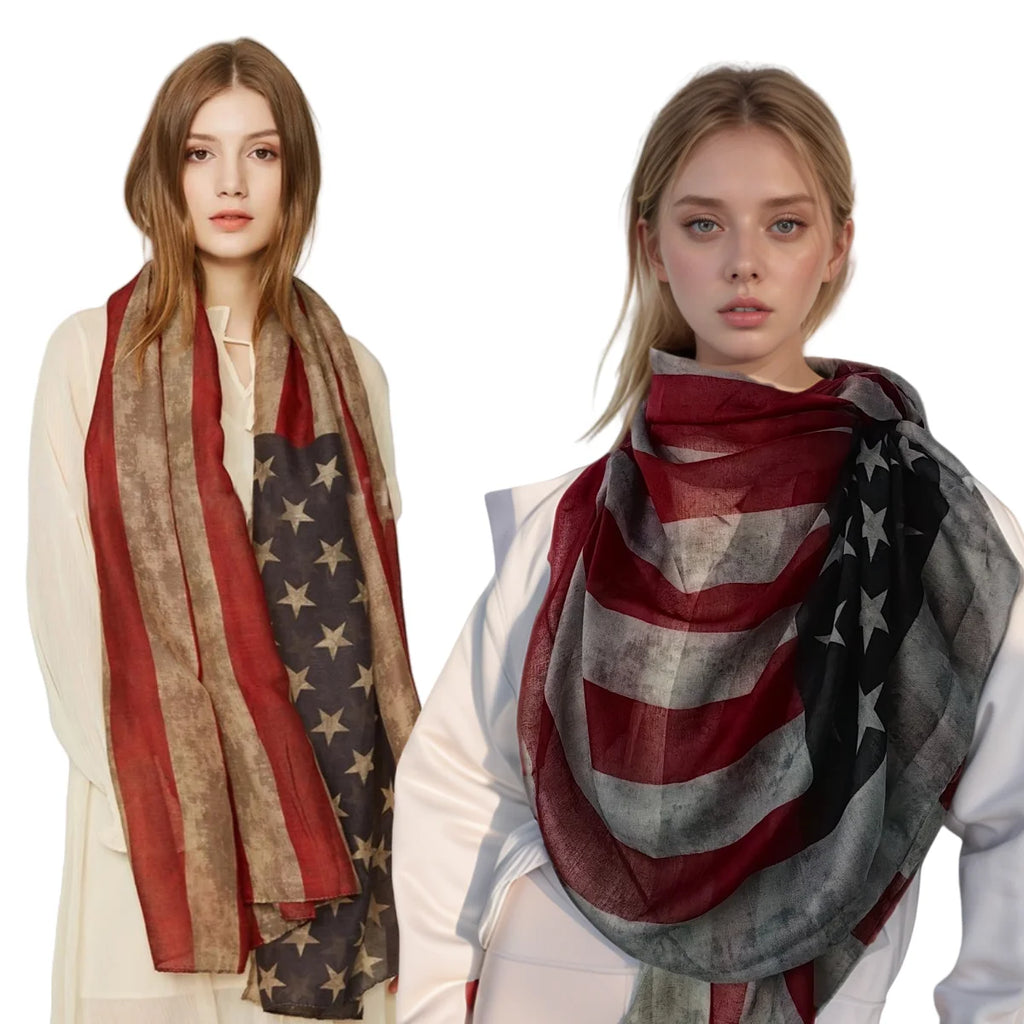 Popular Shawl American Flag Oblong Scarfs Patriotic Stars Pattern Headscarf Muffler Voile Soft Wrap Geometric Stripes Scarf
