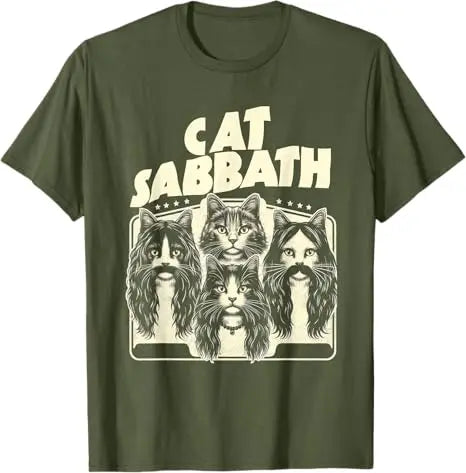 Cat Sabbath Funny Cat Dad T-Shirt Rock Music Streetwear Clothes Humor Kitty Band Y2k Saying Tee Rap Hip Hop Short Sleeve Blouses