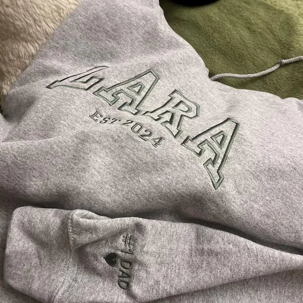 Custom Embroidered Sweatshirt, Name On Sleeve With Heart, Grandpa Shirt With Date, Daddy Est Year Shirt, Gift For New Dad