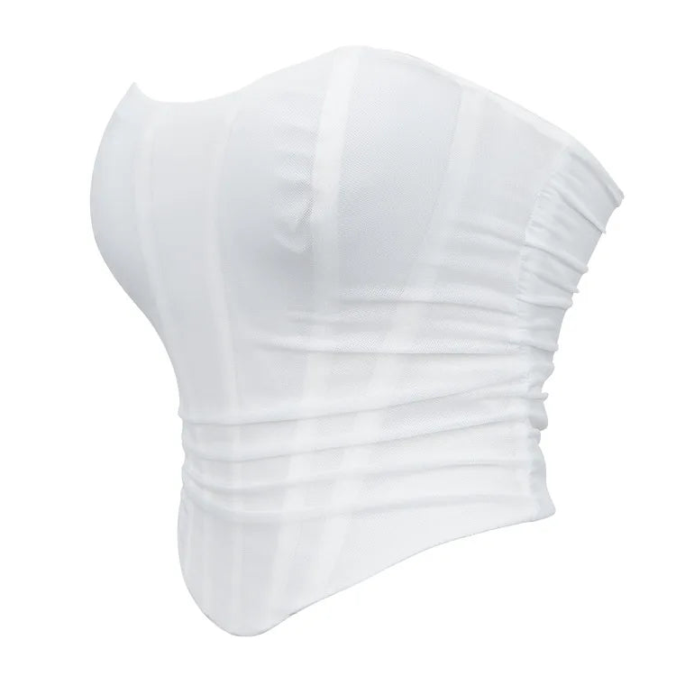Women's Corset Crop Tops Summer Breathable Mesh Sleeveless Off Shoulder Bustier Skinny Fit Casual Tanks
