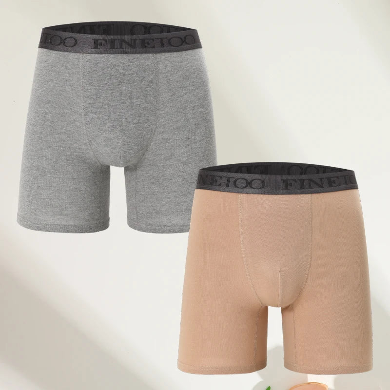 FINETOO 2pcs Cotton Long Boxers For Man Big Size Sports Fitness Pants Men Workout Tights Running Bottoming Shorts Panties S-XXL