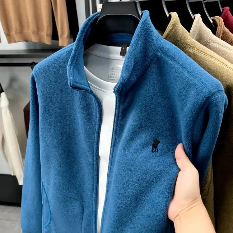 Luxury brand men's jacket winter thick plush warm pockets new coat fashion classic Paul embroidery zipper stand up collar top