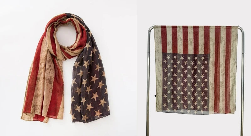 Popular Shawl American Flag Oblong Scarfs Patriotic Stars Pattern Headscarf Muffler Voile Soft Wrap Geometric Stripes Scarf