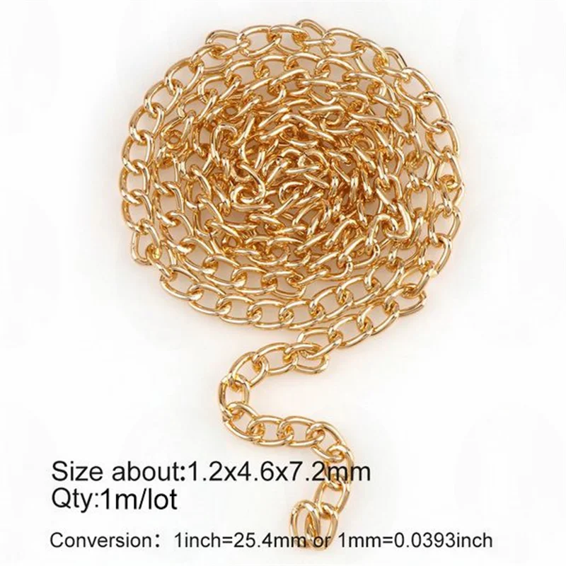5 Meters Aluminum KC Gold Oval Shape Chains Bulk Fit Bracelets Findings Open Link Chain For DIY Fashion Jewelry Making Bag Parts