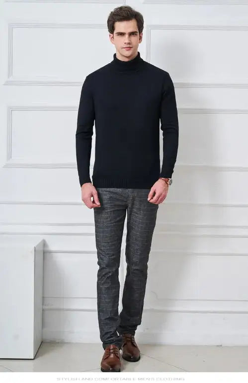 Cashmere Cotton Blend Turtleneck Men Sweater 2024 Autumn Winter Daily Basic Warm Knitted Pullover Man Casual Jumper Pull Homme