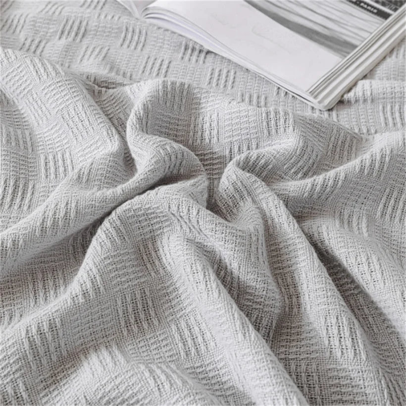 Soft Cozy 100% Cotton Throw Blanket Wide 100cm/150cm/180cm/200cm Plain Knitted Sofa Bed Cover Bedspreads Home Decor Thin Blanket