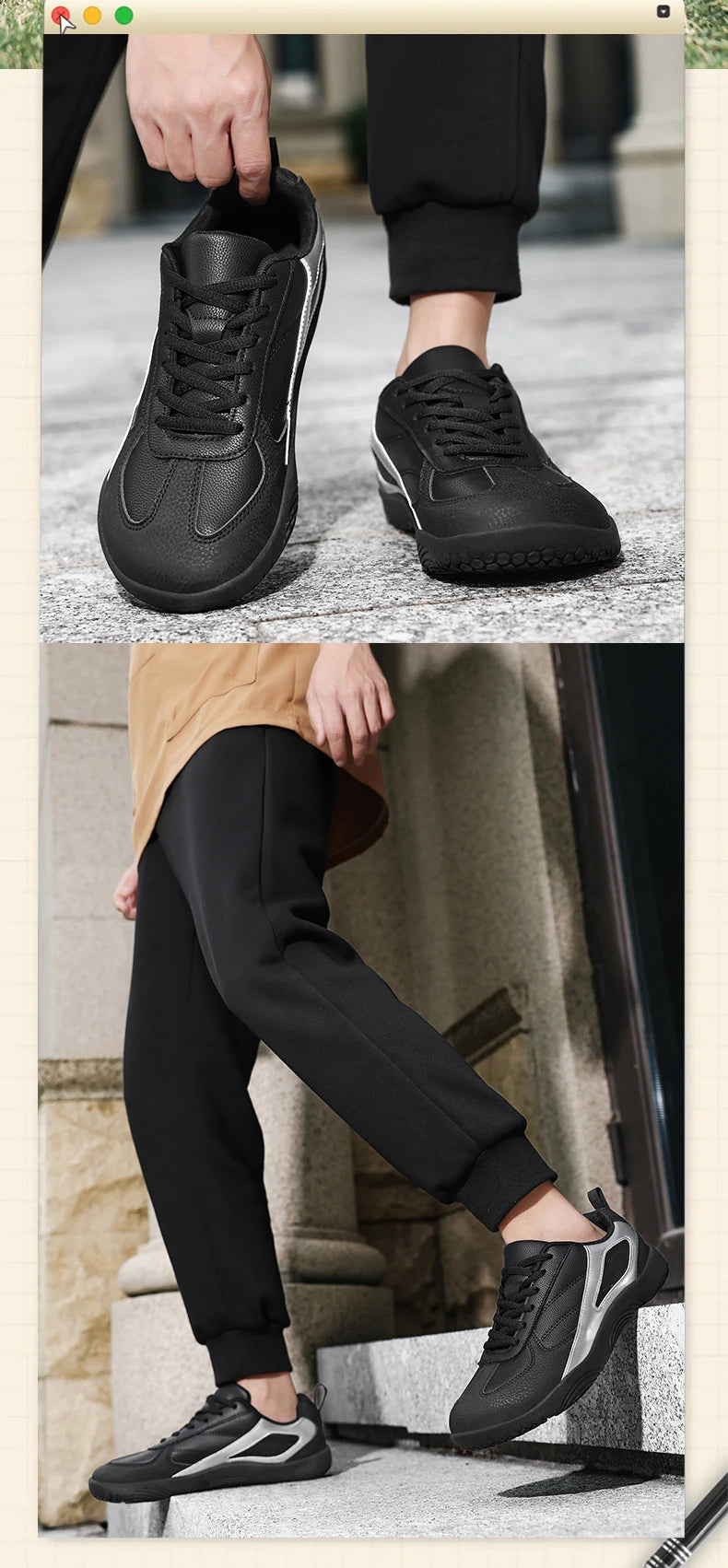Men's Sports Shoes New Low Heel Round Toe Flat Heel Leather Surface Breathable and Comfortable Lace-up Couple's Style
