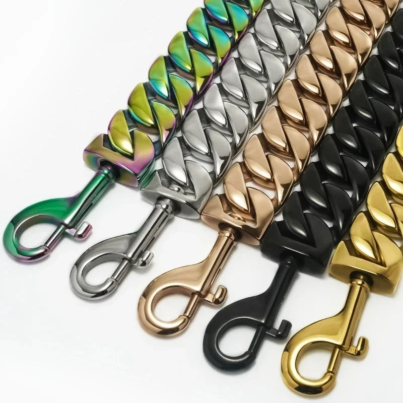 Stainless Steel Dog Leash Pet  Lead Traction  Super Strong Gold Collar Chain 32mm 19mm Bulldog Pitbull Large Dog Collar Leash