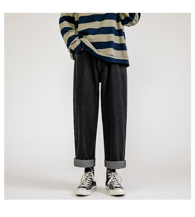 2023 New Korean Fashion Men's Baggy Jeans Classic Unisex Man Straight Denim Wide-leg Pants Hip Hop Bagy Light Blue Grey Black
