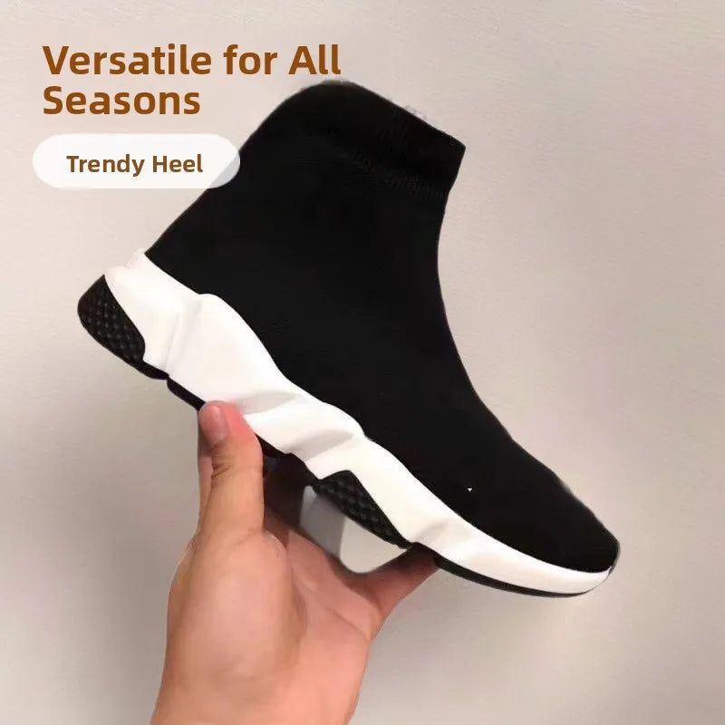 Paris High Top Knitted Boots Sporty Cushioned Dad Shoes Breathable Quick Dry Rubber Outsole Unisex Running Shoes