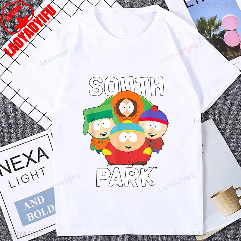 South Park Graphic Printed Man Tshirt Cotton Short Sleeve Streetwear Casual Fashion Loose Women T-shirt 90s Cartoon Vintage Tee