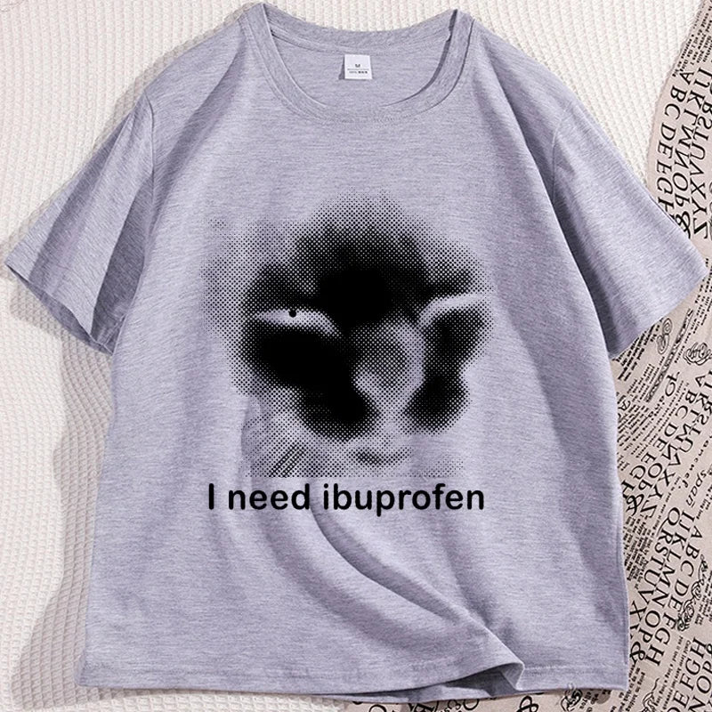 I Need Ibuprofen Cat T-shirts for Man Cotton Caual Short Sleeve Funny Vintage Graphic Cat T-shirt Unisex Silly Kitten Tshirt