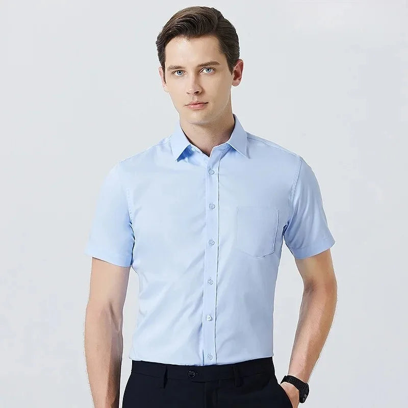 Business Dress Shirt Men Short Sleeve Autumn Spring Fashion Solid Casual Formal White Work Office Simple Basic Man Clothes 7XL