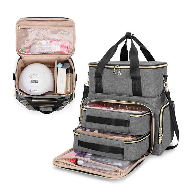 Nail Artist Bag Portable Nail Polish Storage Bag Manicure Kit Case With 2 Removable Cases Storage Bag Essential Oil Storage Box