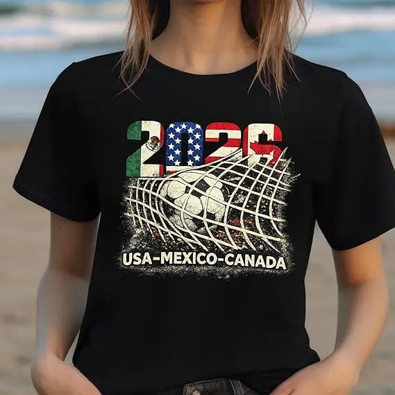 Soccer 2026 Shirts for Women Men USA Shorts Sleeve T-Shirt Football Themed Graphic Tee Top USA Canada Mexico Flags Jersey Gifts