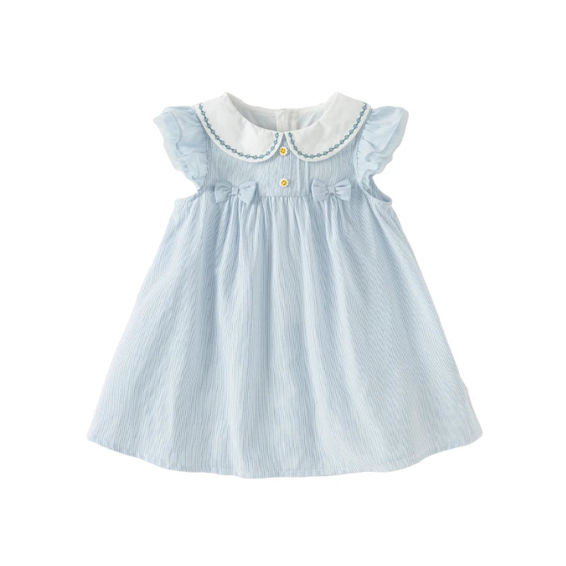 Dave Bella Girl's Princess Dress 2025 New Summer Children's Baby Sleeveless Cute Sweet Blue Fashion Casual DB2240415