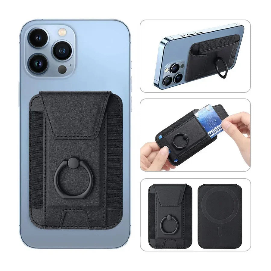 Magnetic Phone Case Slim Wallet Pu Leather Ring Phone Stand Men Women Magnet Credit Card Holder for Iphone 12 13 14 15 16 Pro