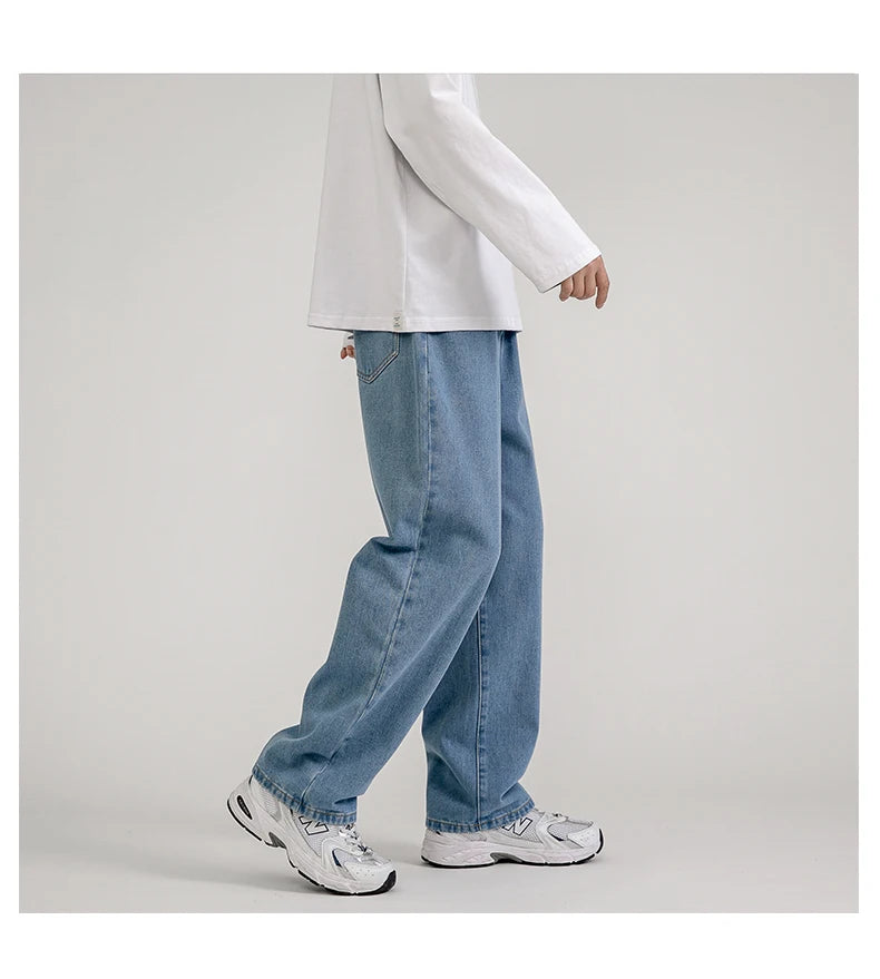 2023 New Korean Fashion Men's Baggy Jeans Classic Unisex Man Straight Denim Wide-leg Pants Hip Hop Bagy Light Blue Grey Black