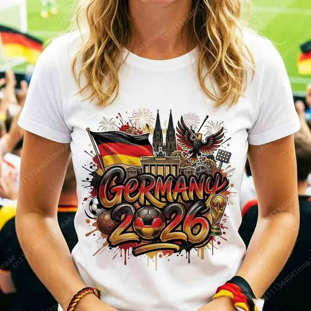 Kids Germany 2026 T-shirt German Flag Print Soccer Jersey Casual Breathable Short Sleeve Unisex Cotton Tee Football Fans Gift