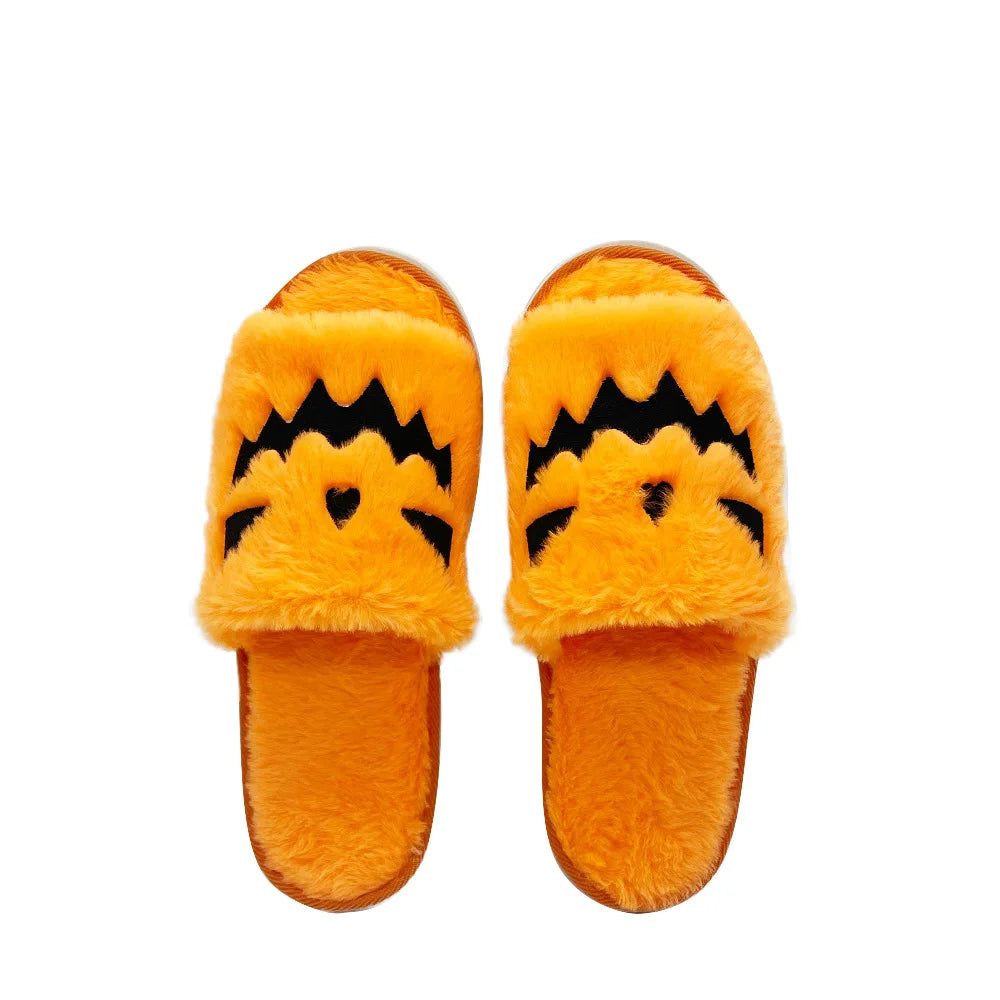 Highland Cow Halloween Pumpkin Slippers Backpacks Plush Fluffy Lantern Bags Slipper with Socks Bedroom Funny Shoes Gifts