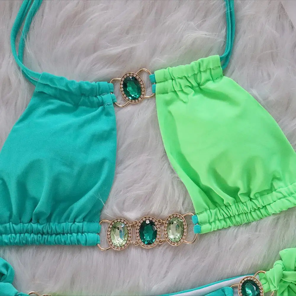 2026 Splicing Halter Diamond Bikini Women Swimsuit Female Swimwear Two Pieces Bikini Set Hollow Out Bathing Suit Swim Beach Wear