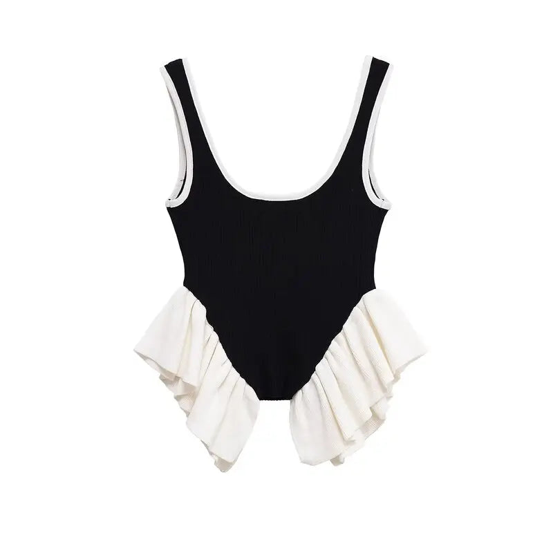 Summer 2025 New Women's Svel round Ne Pullover Color Blo Design Knitted Vest Top Faion Commute Sle ort Length