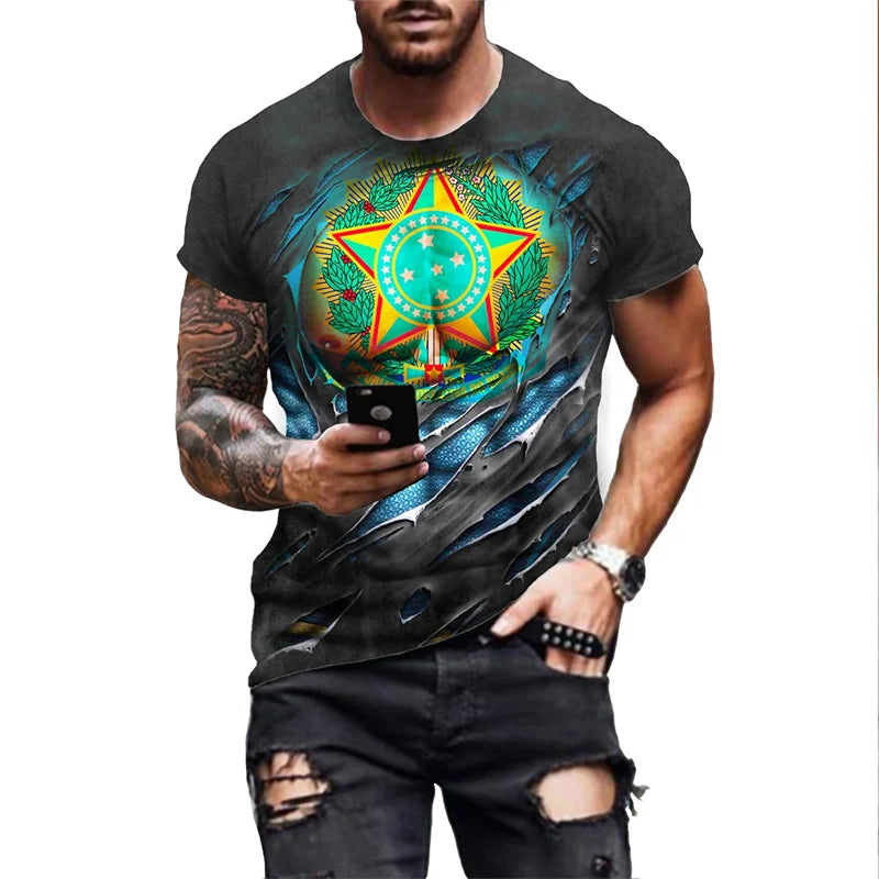 Brazil Flag Graphic T Shirt for Men Clothing 3D Print Brasil Football T-Shirt Gym Fitness Streetwear Tops Soccer Club Tee Shirts