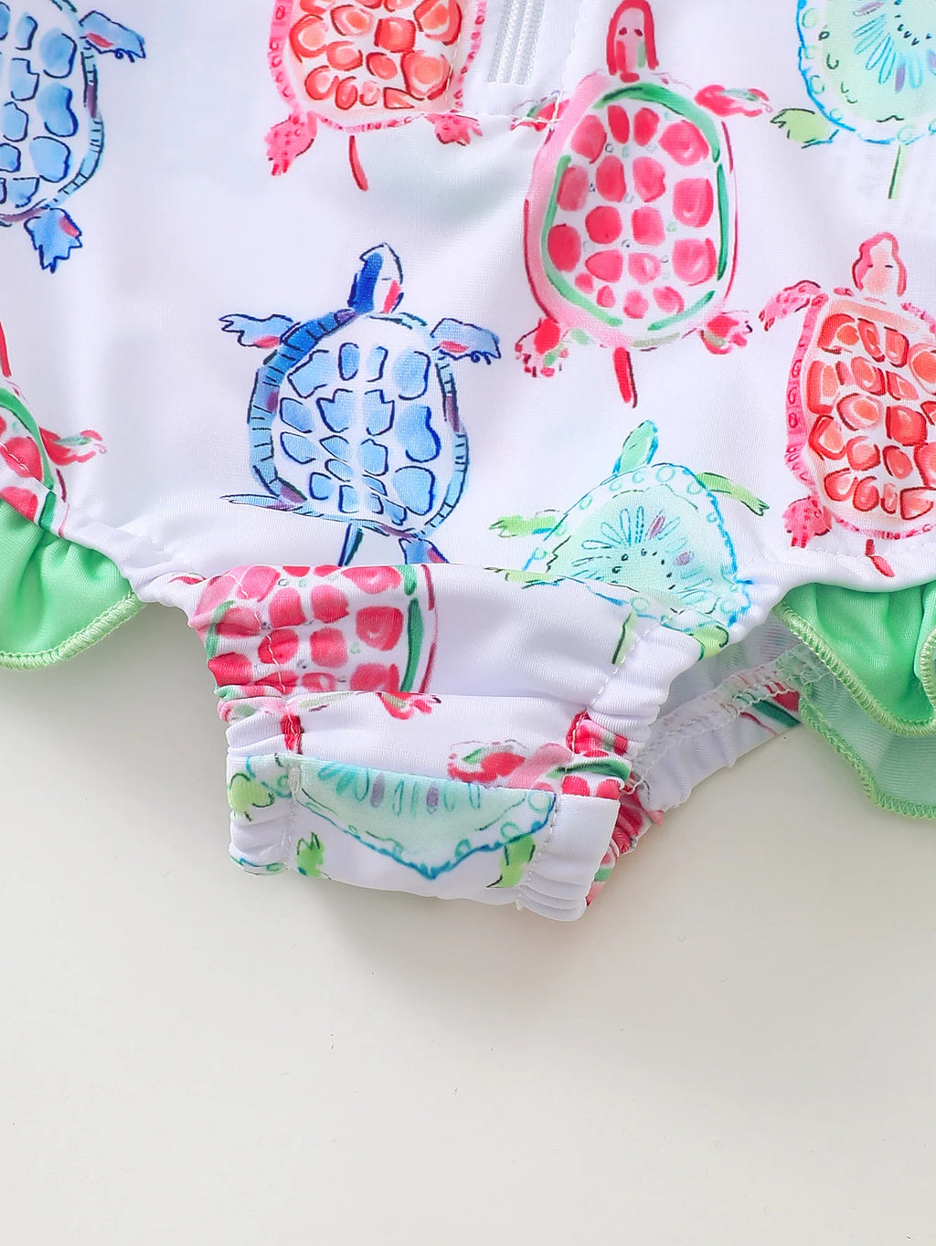 Baby Girl Turtle Print Long Sleeve Onesie Swimsuit with Wood Grain Ruffle Hat Matching Ensemble for Infants And Toddlers