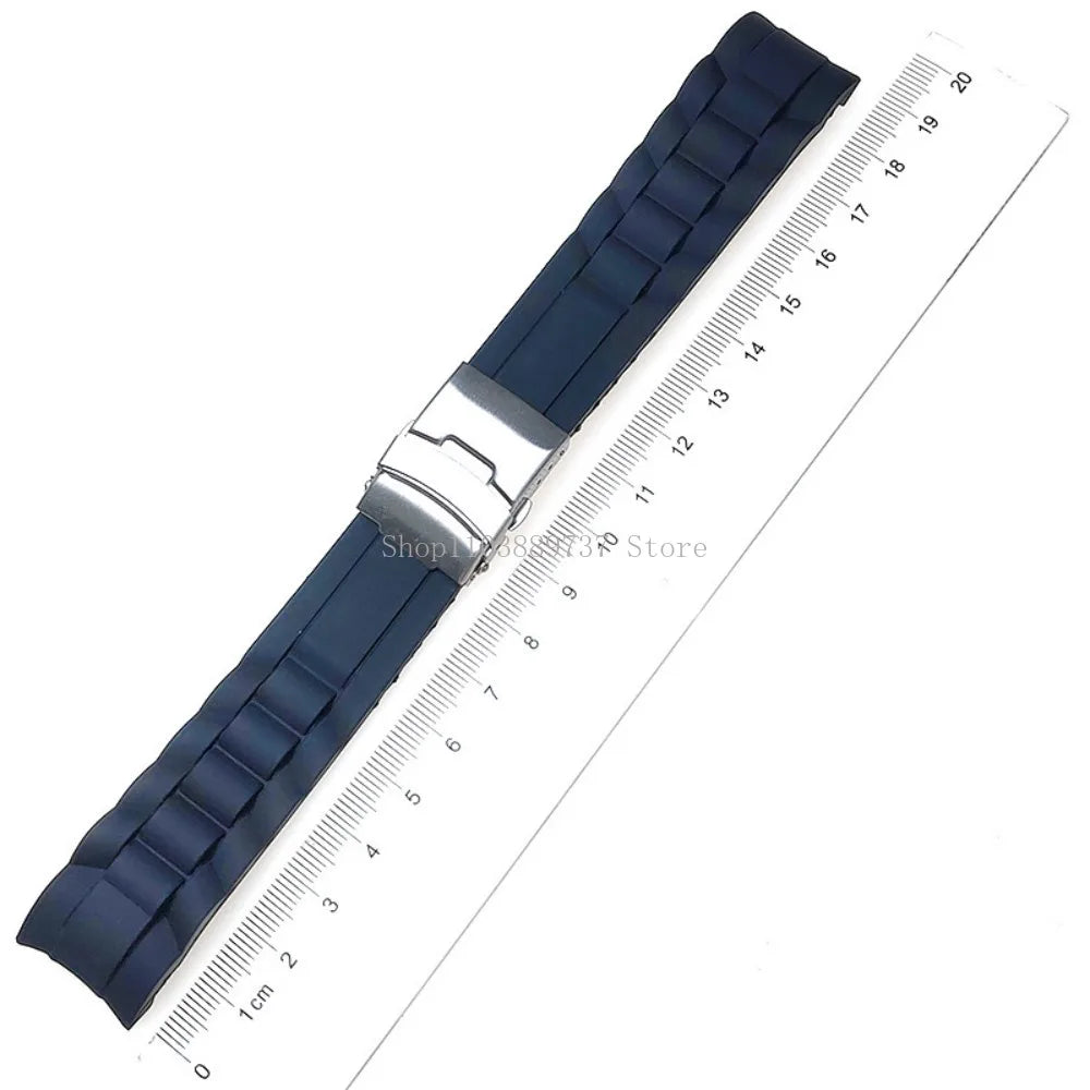 Silicone WatchBand 16mm 18mm 20mm 22mm 24mm 26mm Curved End Strap Folding Buckle Sport Bracelets Men Women Replacement Wristband