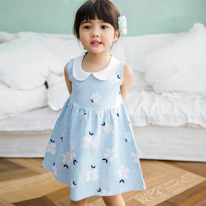 2026 Summer Baby Girls Korean Version Style Sleeveless Peter Pan Collar Sundress Children Cotton Linen Princess Dress 0-6Years