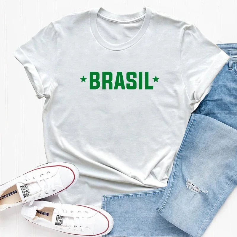 Brasil T-Shirt Women Men Brazil Tee Brazilian Letter Print Tshirt Portugues Please Cotton Short Sleeve Tops Aesthetic Clothing