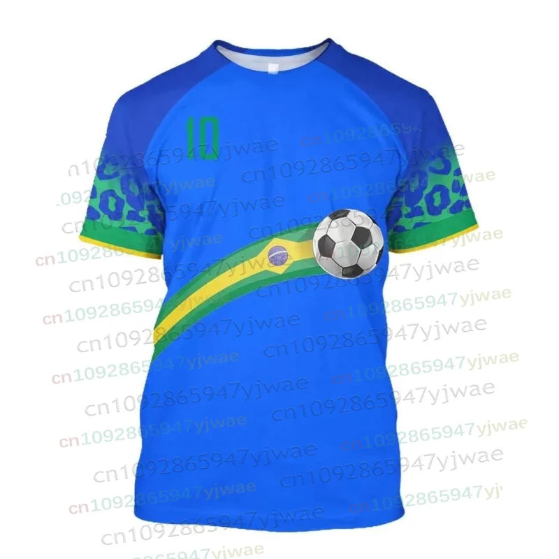 Brazil Flag Map 3D Print TShirt Men Brazilian Football Pattern T-Shirts Summer Street Sports Round Neck Men's Short Sleeve Tees