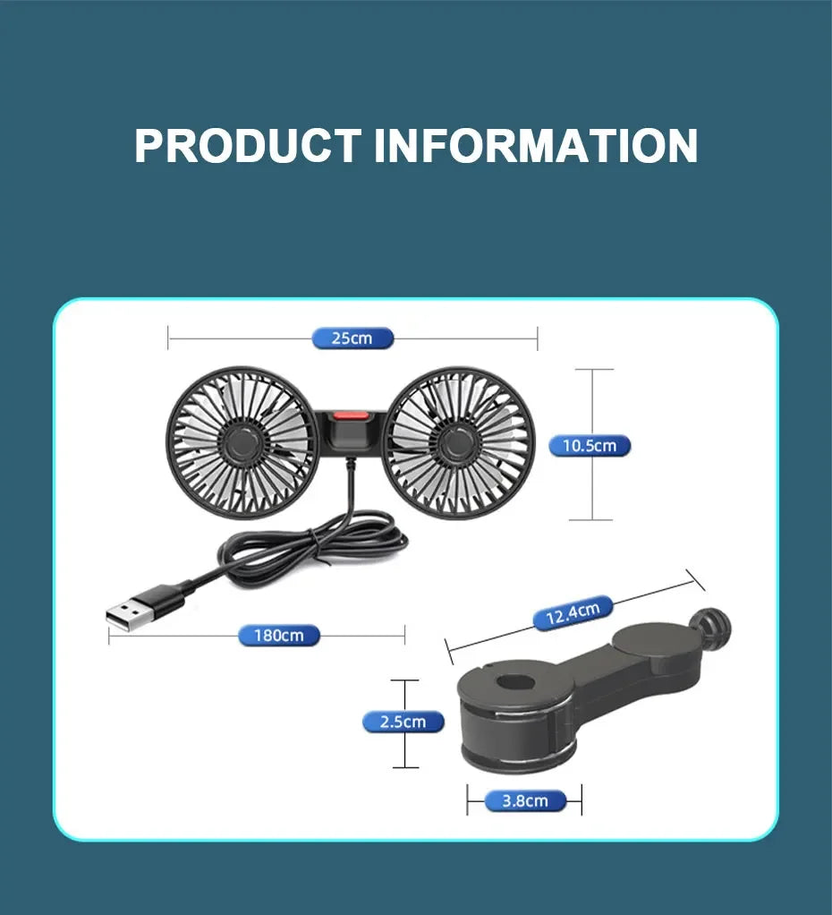 3-speed Car Seat Back Cooling Fan USB Charge Dual Head Fan 360 Degree Rotation Neck Cooler for Summer Car Accessories