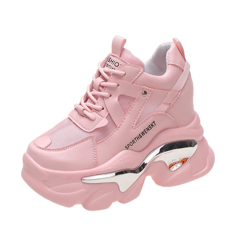 2025 Women Chunky Sneakers Platform Ulzzang Sports Shoes Summer Thick Bottom Breathable Mesh Casual Shoes 11CM High Heels Woman