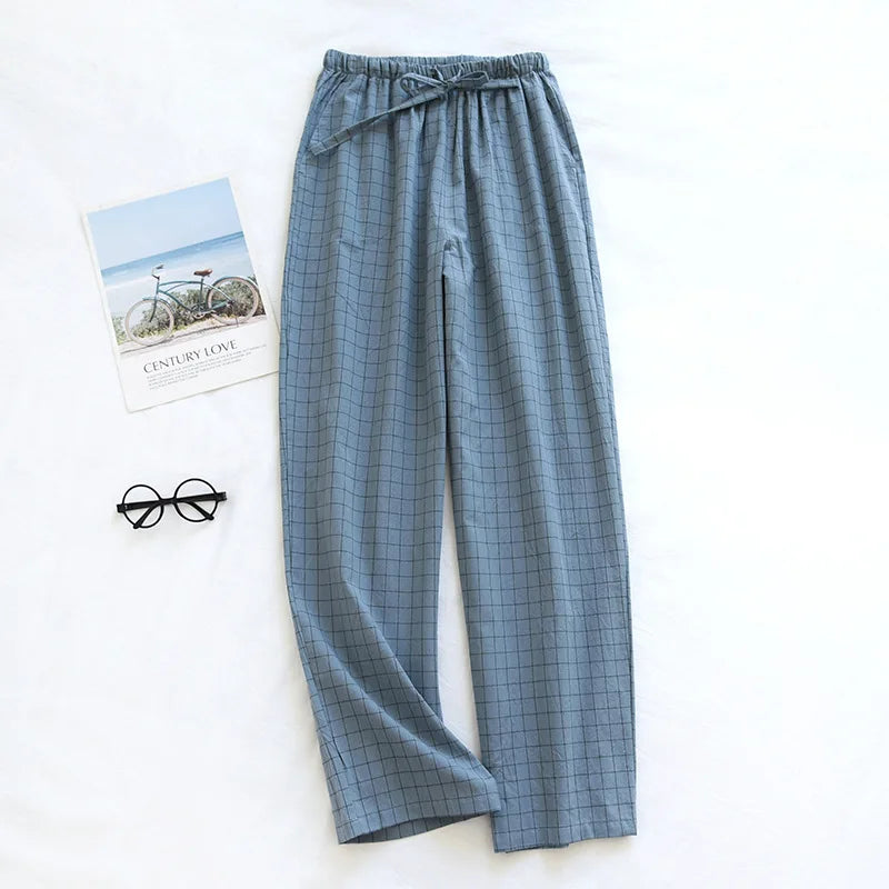 Men Pajama Pants Plaid Design Cotton Pajamas Long Trouser Spring Summer Male Thin Loose Sleep Bottoms Men Sleep Pants Plus Size